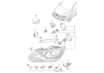Gas discharge headlight with dynamic main beam light control, control unit for cornering light and headlight range ctrl PR-8IP