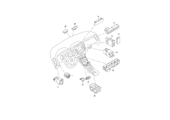 Switch for lighting, switches in dashboard, switches in central console, control panel with pushbuttons, control unit for air-con.