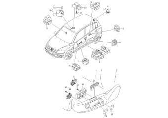 Switch in door trim, switch for seat adjustment, sliding roof motor, switch on roof