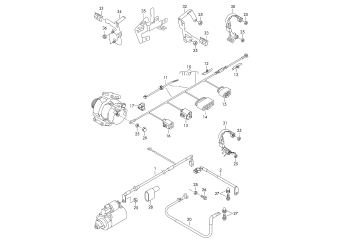 Wiring set for battery +/-, wiring set for three-phase, alternator, earth line