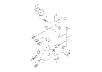 Wiring harness section for lighting, front frame, wiring harness for additional heater, wiring harness for centre console, part section wiring harness for radiator fan left