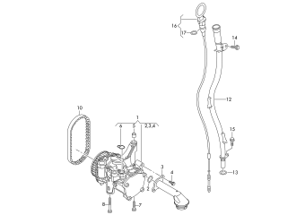Oil pump with integrated, vacuum pump, oil dipstick 2.0 ltr. diesel eng.+, CUVC, CUVE, CUWA
