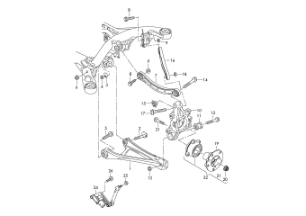 Wishbone, wheel bearing housing, wheel hub rear