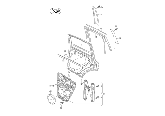 Window regulator, window guide, window aperture seal rear