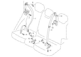 Three-point safety belt rear