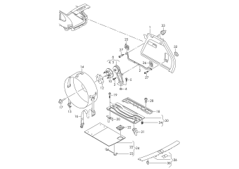 Luggage compartment trim, spare wheel mounting, cover for lock carrier PR-3F4