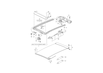 Panorama sunroof, roller sunblind, ejector mechanism for glass sliding/tilting sunroof