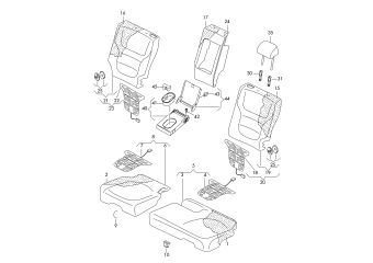 Seat and backrest cover, seat and backrest padding, head restaints, armrest rear