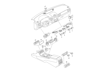 Switches in dashboard, switches in central console, control unit for air-con.