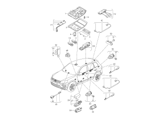 Interior and reading light, glove compartment lid light, entry lighting, door warning light, load compartment light