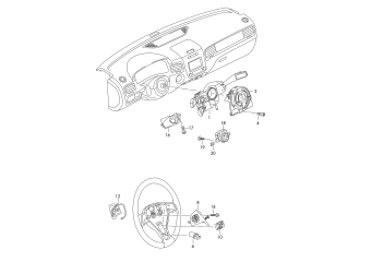 Steering col. combi switch, multifunction buttons for steering wheel, switch for steering column, adjustment, ignition/starter switch, motor for steer. wheel vibrat.