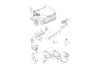 Fluid reservoir and individual parts, hose line for washer water, window cleaning solution