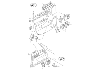Switch in door trim, pushbutton for rear lid, actuation, switches in the luggage comp., memory switch for seat adjustment