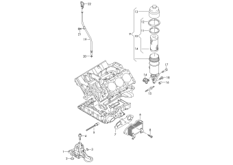 Oil pump, oil filter, oil filter bracket, oil cooler 3.0ltr. petrol engine+, CGEA, CGFA, CJTA, CYJA