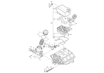 Oil filter, oil filter bracket, oil cooler 3.0ltr. diesel engine+, CJMA, CNRB, CRCA, CRCD, CVVA, CVWA