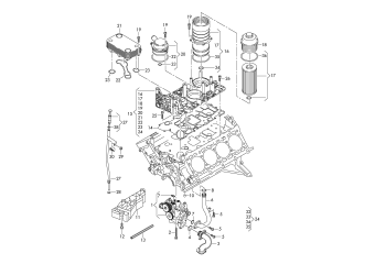 Oil pump, oil filter, oil filter bracket, tube for oil dipstick, oil cooler 4.2 ltr. diesel engine+, CKDA