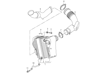 Air filter with connecting, parts 3.0ltr. petrol engine