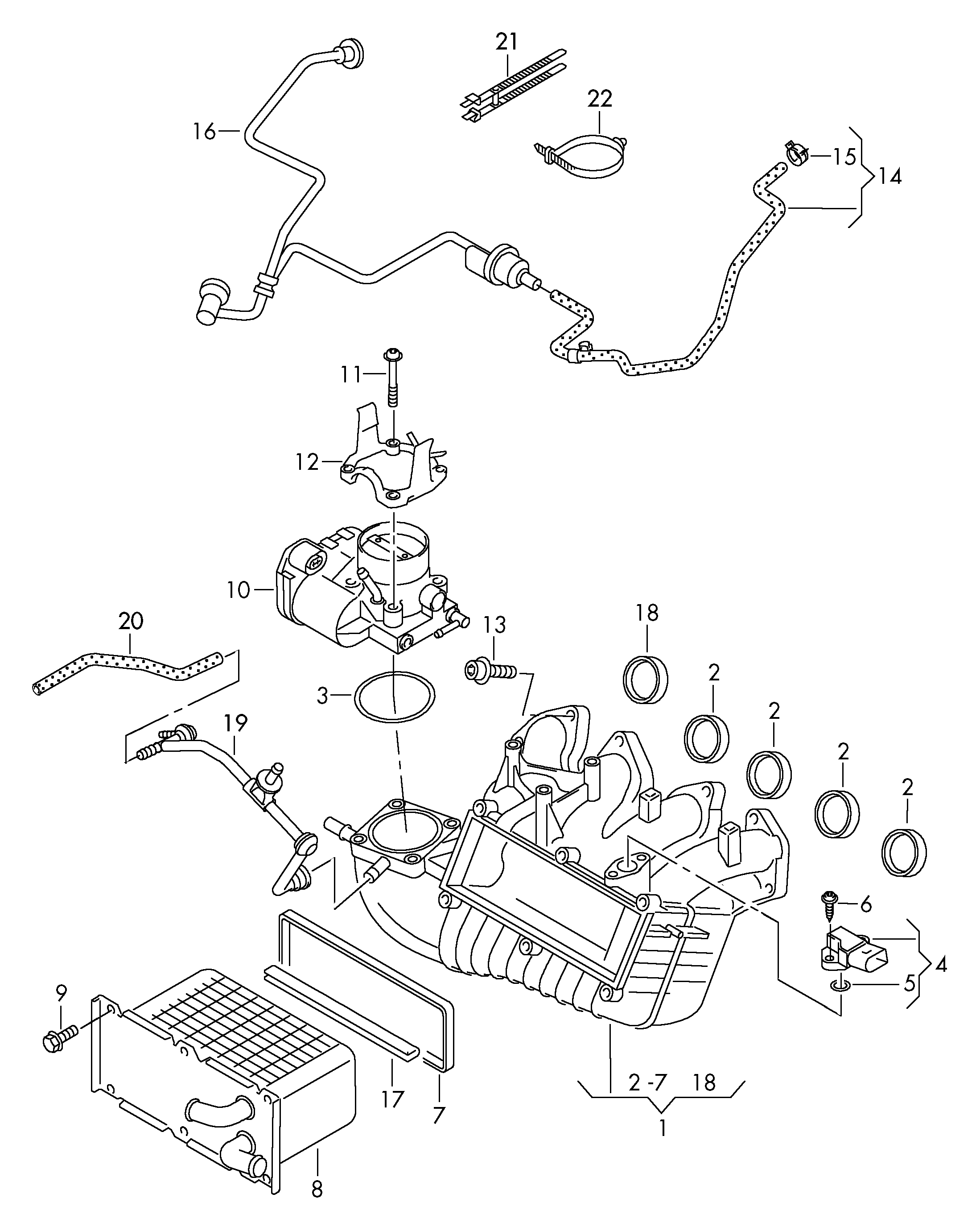 Intake system, vacuum system, activated carbon filter system, charge air cooler 1.2 ltr. petrol eng.+, CBZB, CBZA Volkswagen Golf Plus 2012-2014 EUR Intake system, vacuum system, activated carbon filter system, charge air cooler 1.2 ltr. petrol eng.+, CBZB, CBZA Volkswagen Golf Plus 2012-2014 EUR