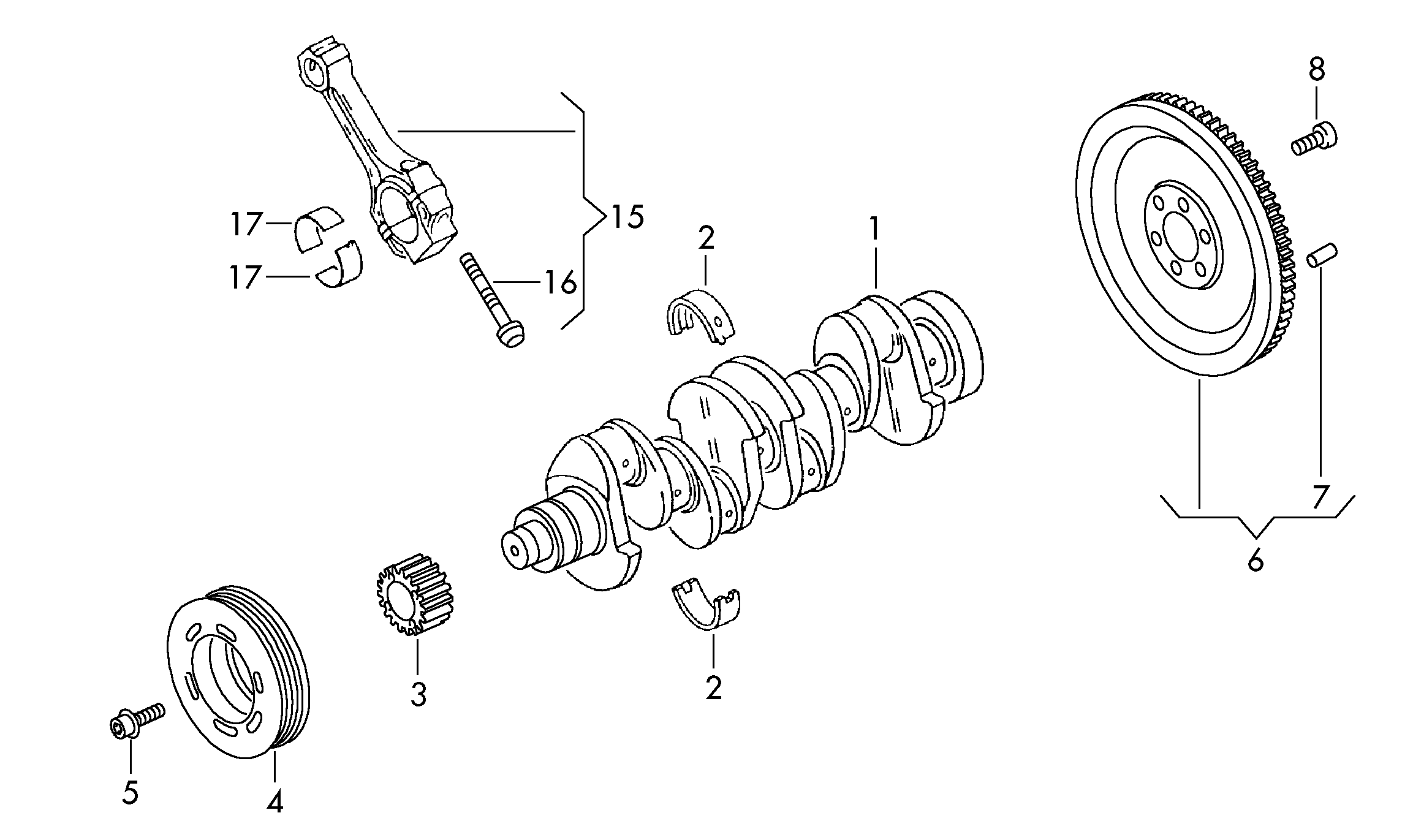 Crankshaft, conrod, bearings 1.4ltr. petrol eng.+, CGGA Volkswagen Golf Plus 2012-2014 EUR Crankshaft, conrod, bearings 1.4ltr. petrol eng.+, CGGA Volkswagen Golf Plus 2012-2014 EUR