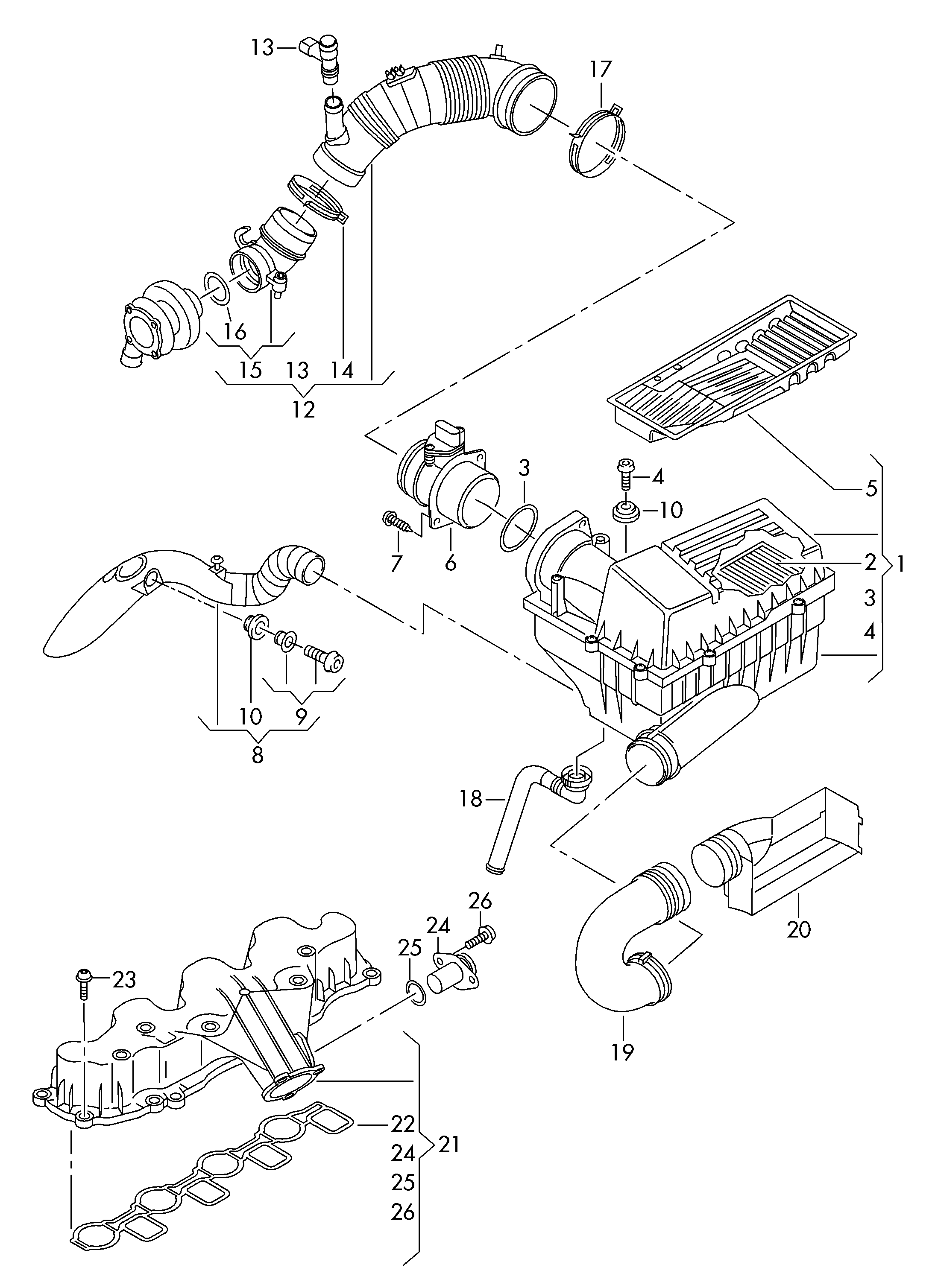 Air filter with connecting, parts, intake connection 1.6 ltr., 2.0 ltr. diesel eng.+, CAYB, CAYC, diesel eng.+, CFHB, CFHC, CLCA Volkswagen Golf Plus 2012-2014 EUR Air filter with connecting, parts, intake connection 1.6 ltr., 2.0 ltr. diesel eng.+, CAYB, CAYC, diesel eng.+, CFHB, CFHC, CLCA Volkswagen Golf Plus 2012-2014 EUR