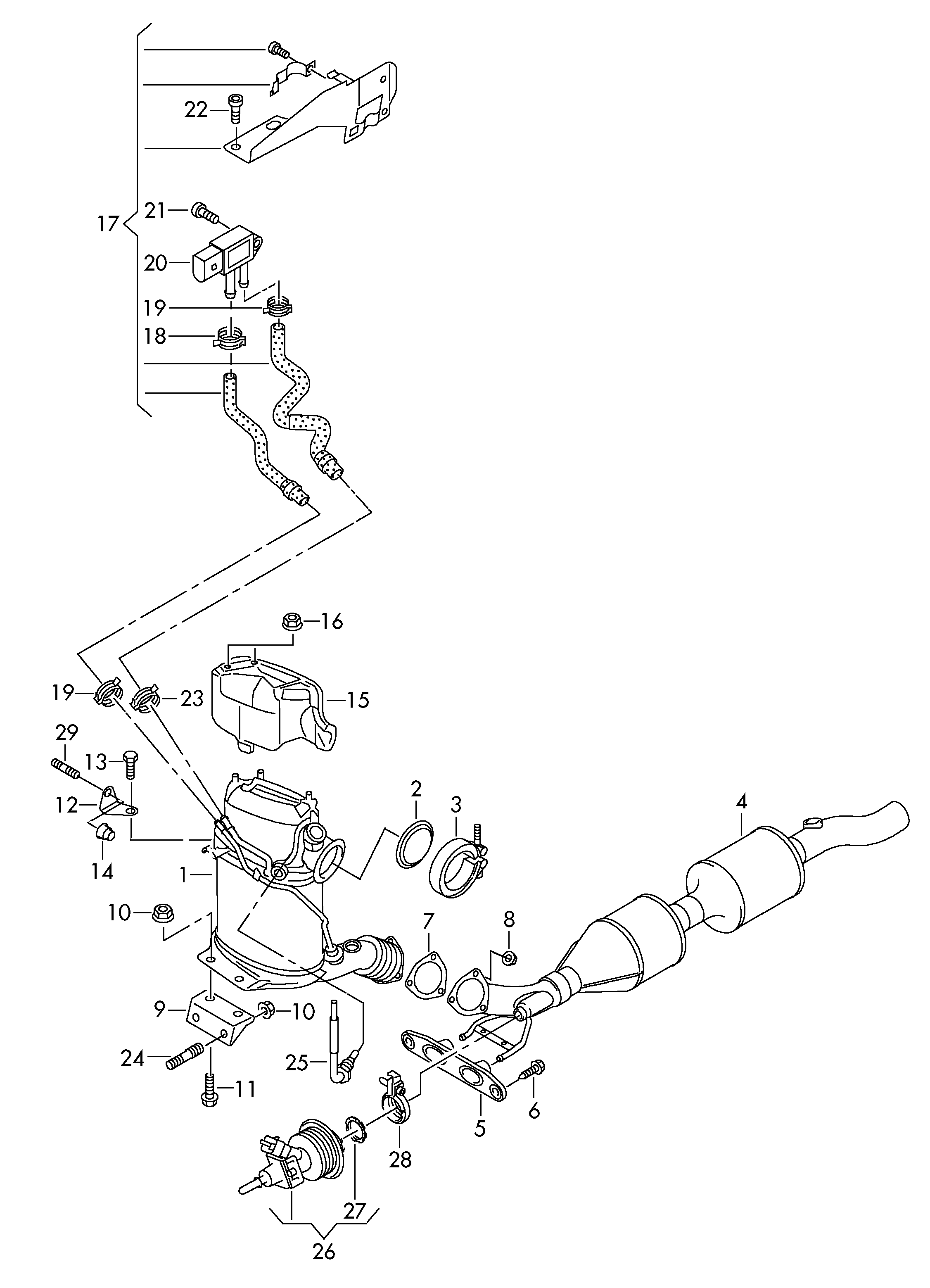 Exhaust pipe with catalyst and particulate filter, control line for pressure, difference sensor, for vehicles with selective, catalytic reduction (scr) 2.0 ltr. diesel eng.+, CBAC, CFFB Volkswagen Passat CC Coupe 2009-2012 EUR Exhaust pipe with catalyst and particulate filter, control line for pressure, difference sensor, for vehicles with selective, catalytic reduction (scr) 2.0 ltr. diesel eng.+, CBAC, CFFB Volkswagen Passat CC Coupe 2009-2012 EUR