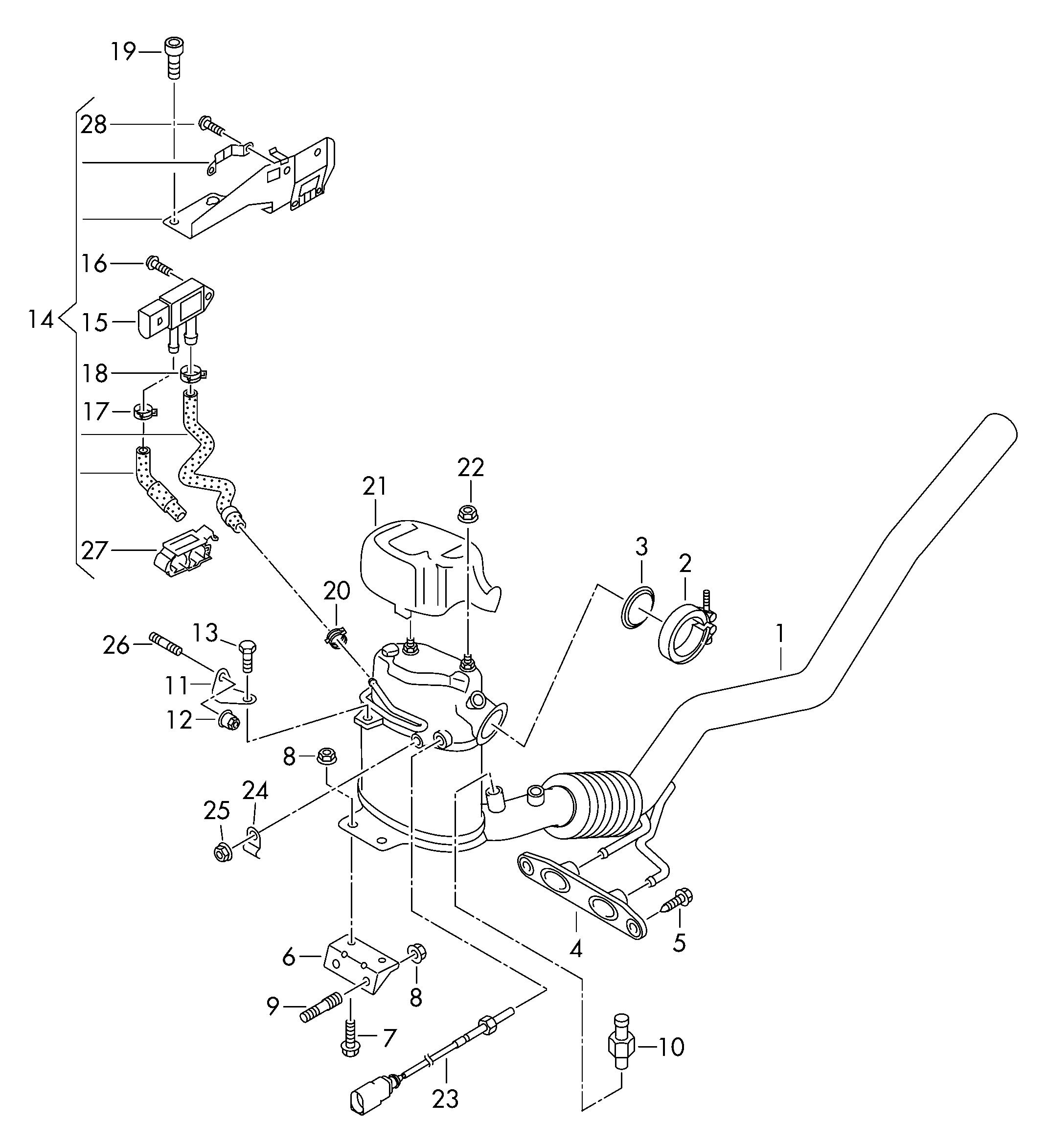 Exhaust pipe with catalyst and particulate filter, control line for pressure, difference sensor, 2.0 ltr. diesel eng.+, PR-0GG, 7MG, D 09.11.2010 and after Volkswagen Passat CC Coupe 2009-2012 EUR Exhaust pipe with catalyst and particulate filter, control line for pressure, difference sensor, 2.0 ltr. diesel eng.+, PR-0GG, 7MG, D 09.11.2010 and after Volkswagen Passat CC Coupe 2009-2012 EUR