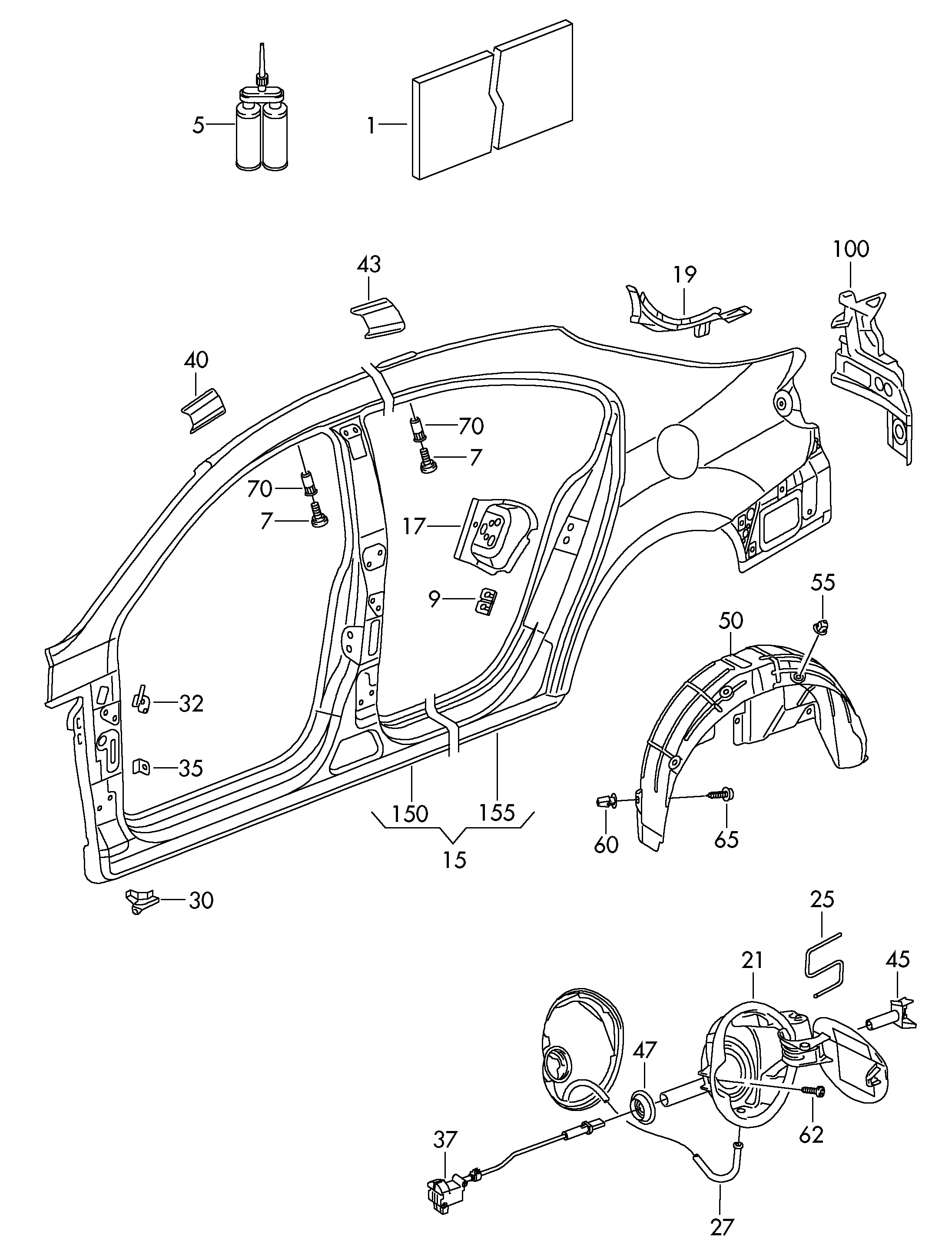 Sectional part side panel, wheel housing liner, plastic flap for fuel filler with collecting tray outer Volkswagen Passat CC Coupe 2009-2012 EUR Sectional part side panel, wheel housing liner, plastic flap for fuel filler with collecting tray outer Volkswagen Passat CC Coupe 2009-2012 EUR