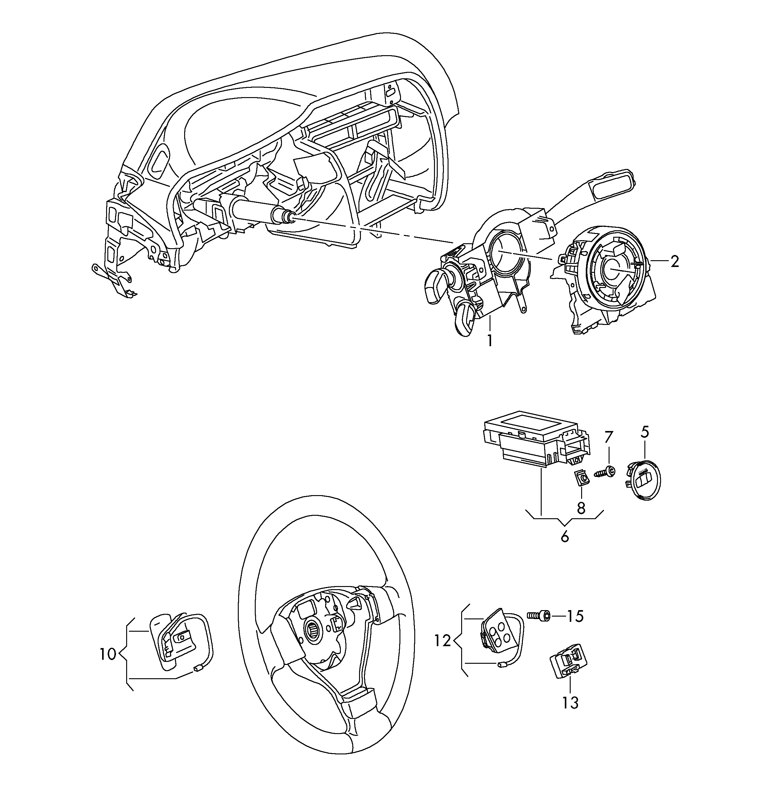 Steering col. combi switch, ignition/starter switch, multifunction buttons for steering wheel, 01.11.2009 and after Volkswagen Passat CC Coupe 2009-2012 EUR Steering col. combi switch, ignition/starter switch, multifunction buttons for steering wheel, 01.11.2009 and after Volkswagen Passat CC Coupe 2009-2012 EUR