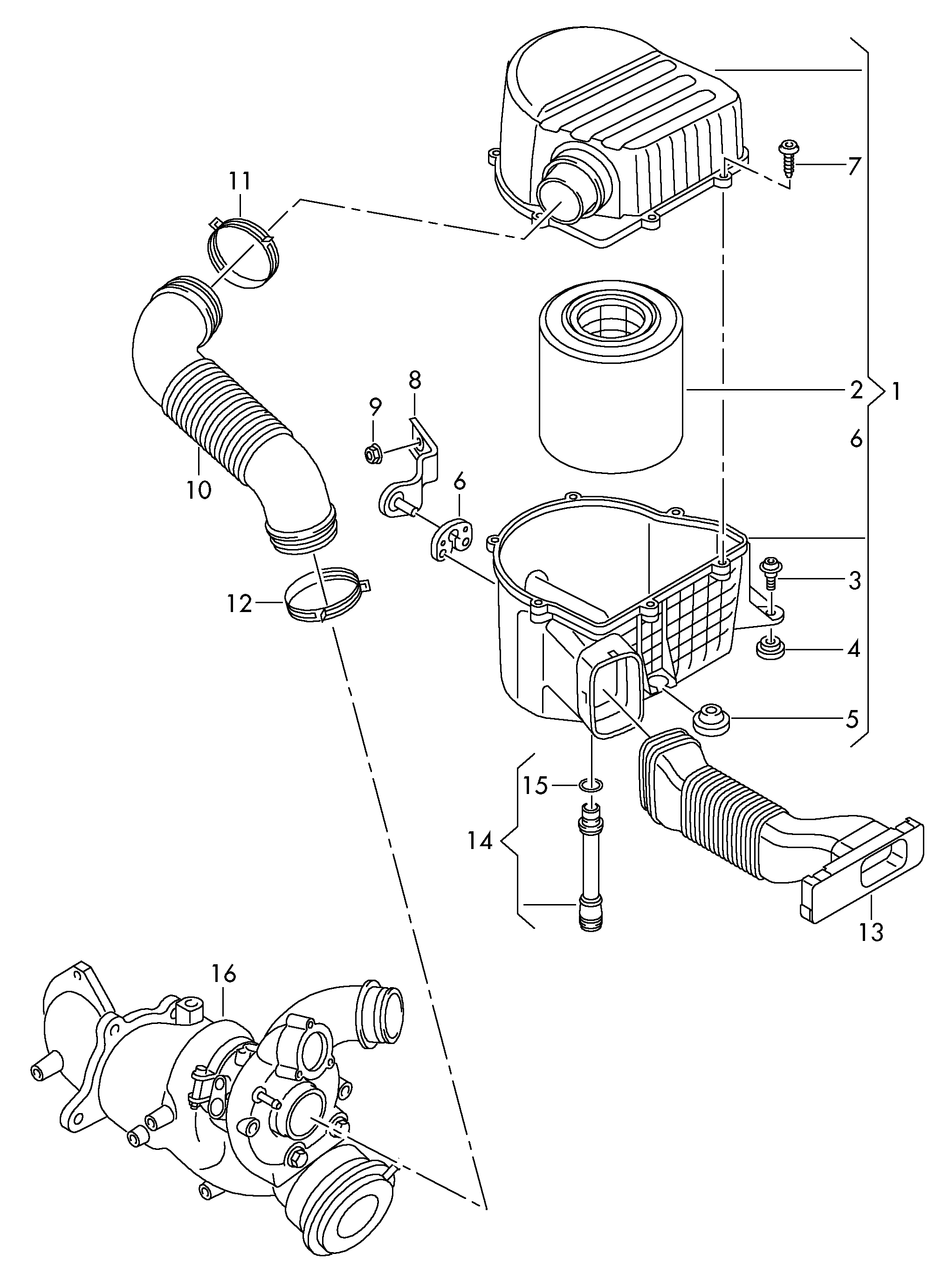 Air filter with connecting, parts 1.2 ltr. petrol engine Volkswagen Polo 2013-2017 EUR Air filter with connecting, parts 1.2 ltr. petrol engine Volkswagen Polo 2013-2017 EUR