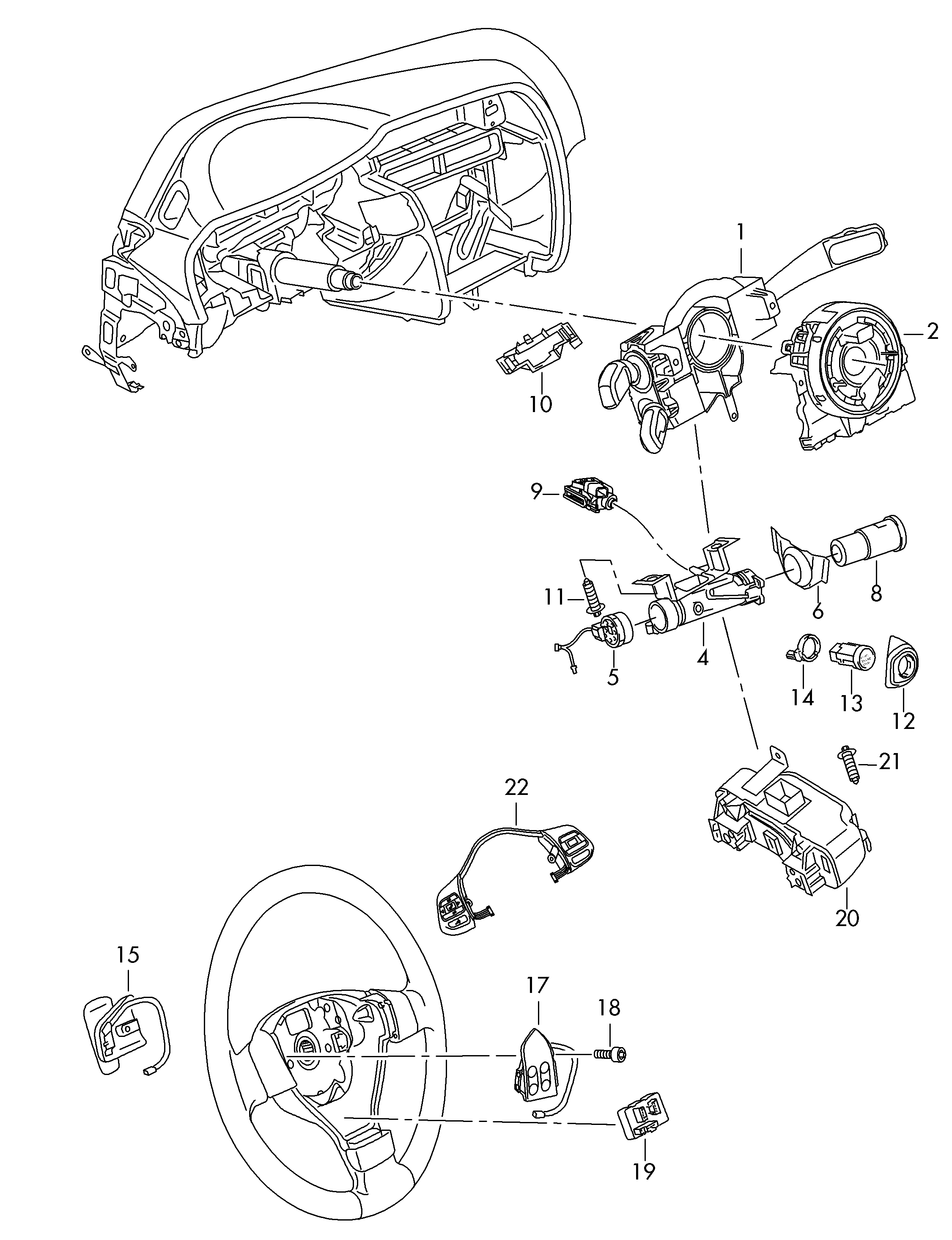 Steering col. combi switch, steering lock, ignition/starter switch, multifunction buttons for steering wheel, 18.06.2012 and after Volkswagen Tiguan 2010-2017 EUR Steering col. combi switch, steering lock, ignition/starter switch, multifunction buttons for steering wheel, 18.06.2012 and after Volkswagen Tiguan 2010-2017 EUR